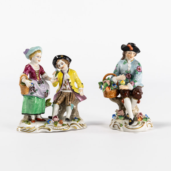 Figuriner, 2 st, Sitzendorf, Tyskland, högsta 11,5 cm