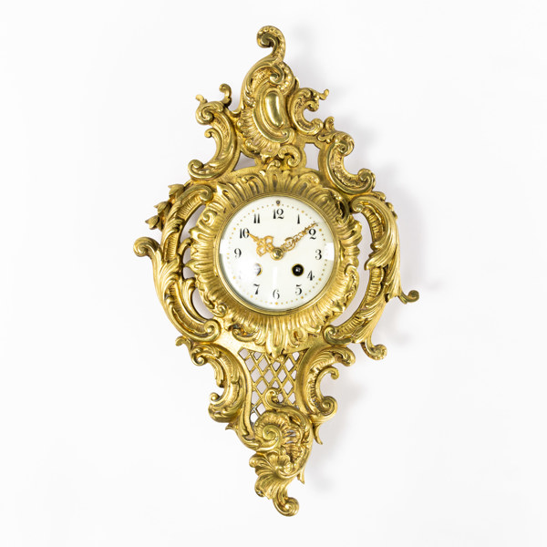 Väggpendyl, förgylld metall, Evert Lundberg, höjd 47 cm