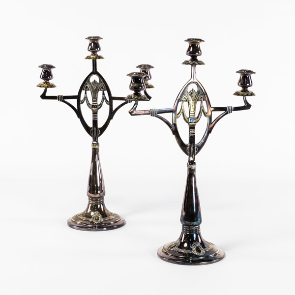 Kandelabrar, ett par, nysilver, jugend, GAB, höjd 42 cm