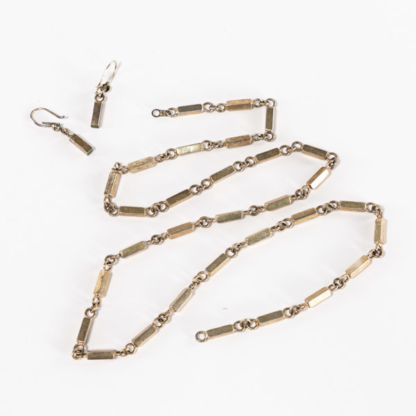 Smyckesset, silver, collier och örhängen med stavar