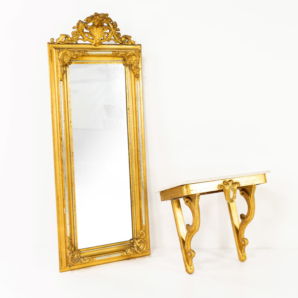 Spegel med konsolbord, förgylld, tidigt 1900-tal