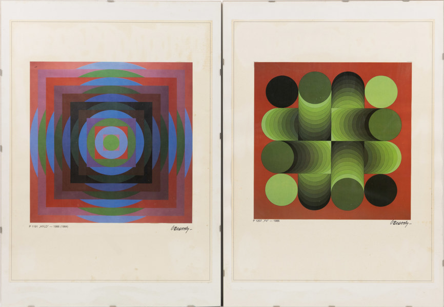 Victor Vasarely, offsettryck, 2 st, 50 x 70 cm med ram
