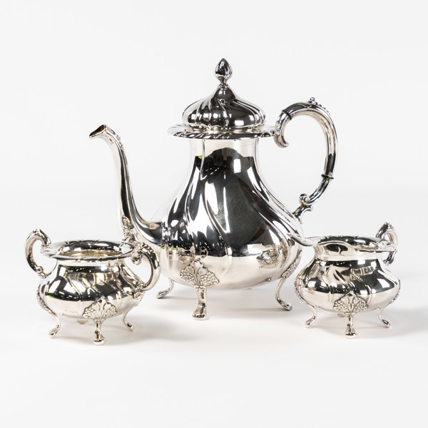 Kaffeservis, 3 delar, silver, högsta 25 cm, vikt 940 gram