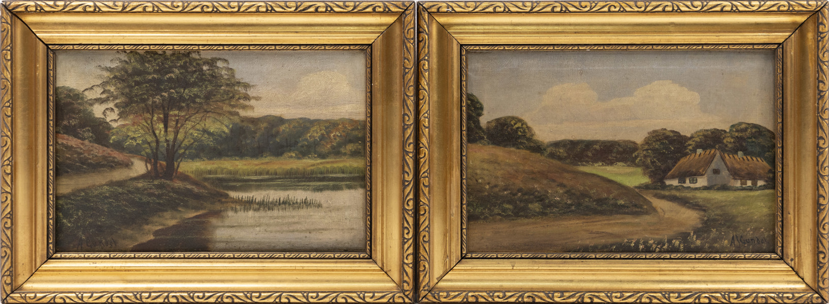 Oidentifierad konstnär, olja på duk, 2 st, signerade, 45 x 34 cm