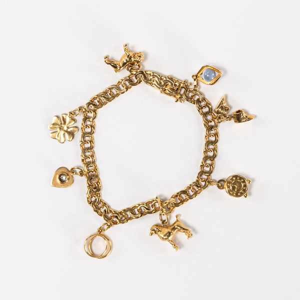 Armband med berlocker, 18k guld, längd 18 cm