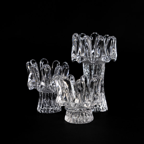 Göran Wärff, ljuslyktor, 3 st, "Sunflower", Kosta, högsta 17,5 cm