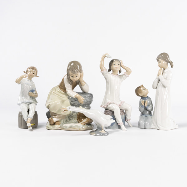 Figuriner, 5 st, mestadels Lladro, högsta 25 cm