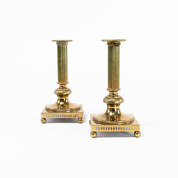 Ljusstakar, ett par, mässing, Nr. 29, Gusum, höjd 20,5 cm