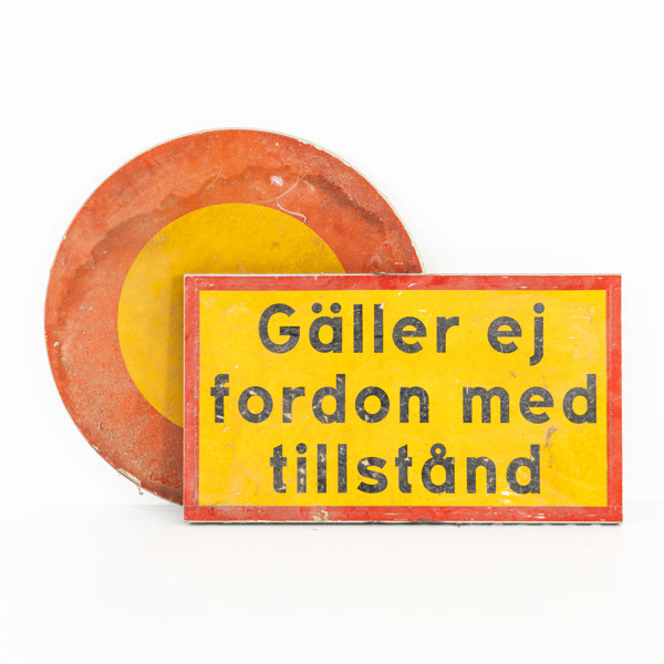 Vägskyltar, 2 st, plåt, Ø 65 cm och mindre