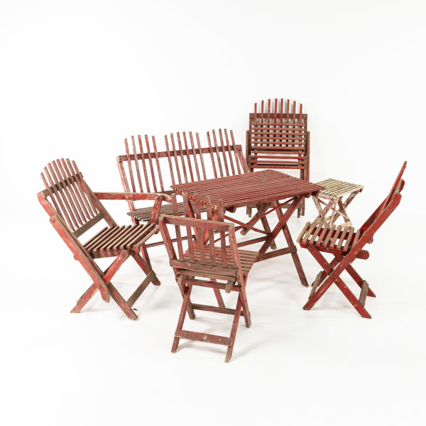 Trädgårdsmöbel, 7 delar, trä, tidigt 1900-tal
