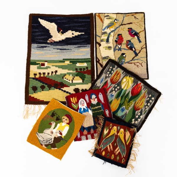 Vävnader, 6 st, bl a flamskvävnad