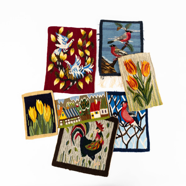 Vävnader, 7 st, bl a flamskvävnad