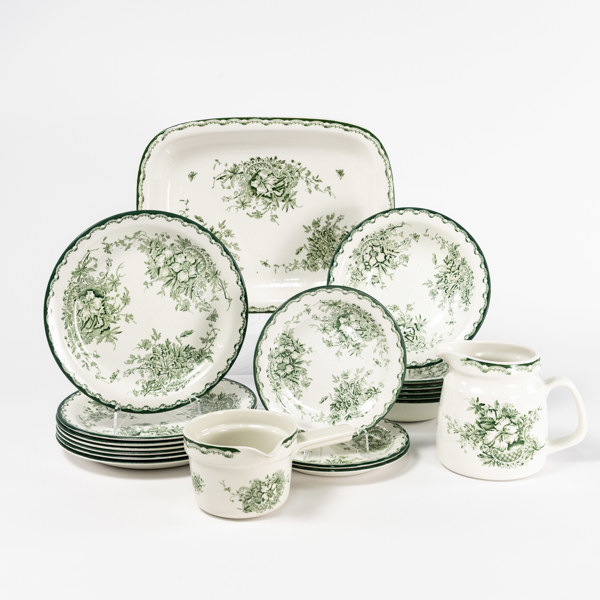 Servisdelar, 19 st, "Grön Anna", Rörstrand