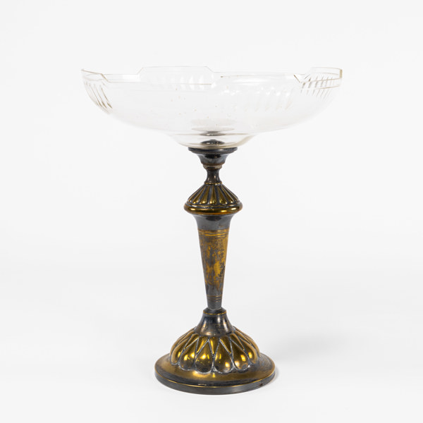 Skål på fot, glas, nysilver, höjd 34 cm