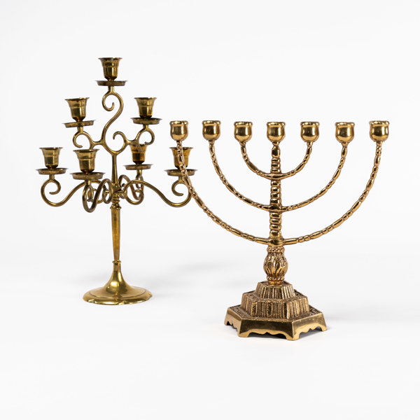 Kandelaber, menorah, mässing, malm, högsta 37 cm