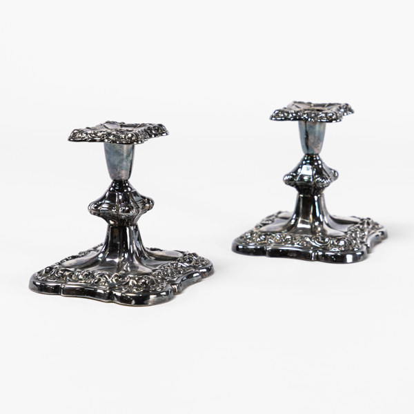 Ljusstakar, ett par, nysilver, höjd 11,5 cm