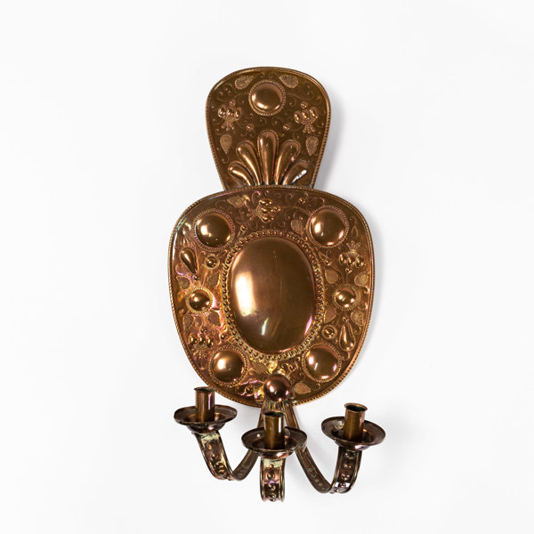 Ljusplåt, koppar, tre ljuspunkter, höjd 55 cm