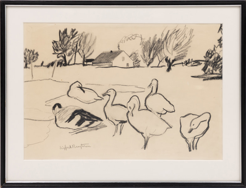 Sigfrid Bengtsson, kolteckning, signerad, 53x41 cm