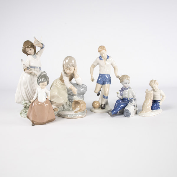 Figuriner, 6 st, bl a Nao, höjd 28,5 cm och mindre
