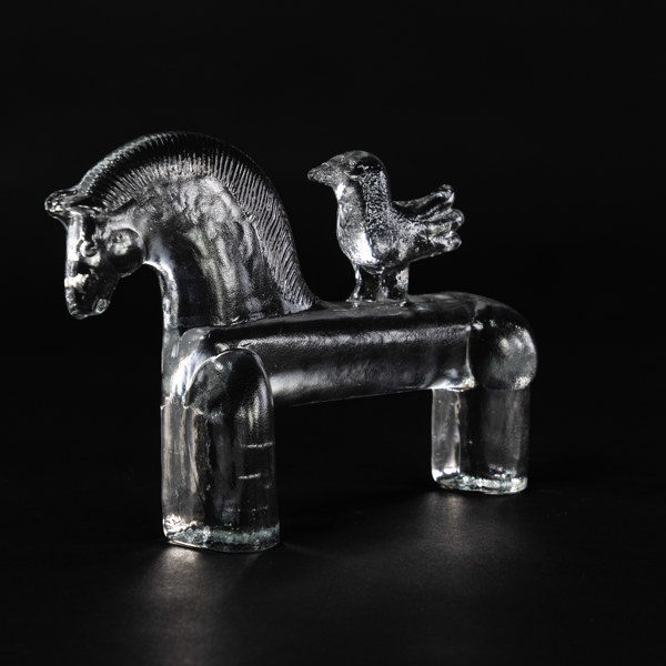 Bertil Vallien, skulptur, häst och fågel, Boda, höjd 14,5 cm