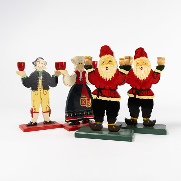 Ljusstakar, 4 st, trä, bl a Ikea, högsta 32 cm