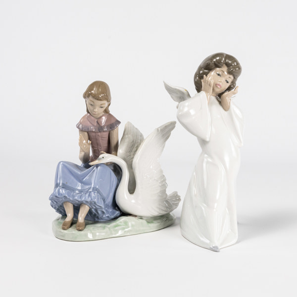 Figuriner, 2 st, bl a ängel, Lladro, Nao, högsta 22 cm