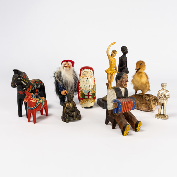 Dalahästar, tomtar, figuriner, högsta 23 cm