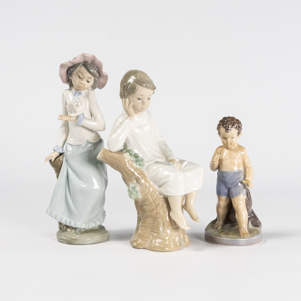 Figuriner, 3 st, Nao, Lladro, Royal Copenhagen, högsta 23 cm