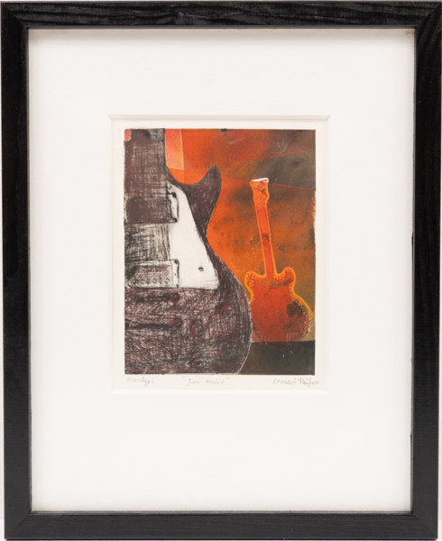 Lennart Thöfner, monotypi, "Jimi Hendrix", signerad, 22 x 27 cm