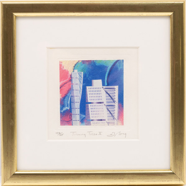 Joseph Borg, etsning, 104/125, "Turning Torso II", signerad, 26x26 cm