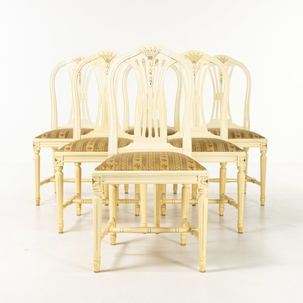 Stolar, 6 st, gustaviansk stil, "Axet", sitthöjd 47 cm