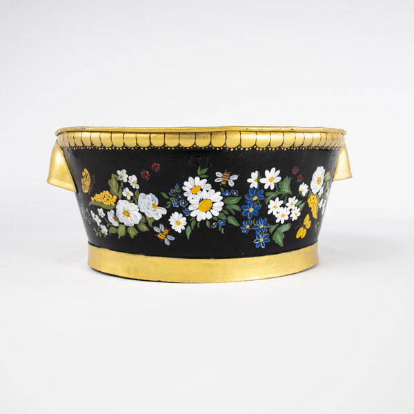 Zinkbalja, handmålad dekor, bredd 42 cm