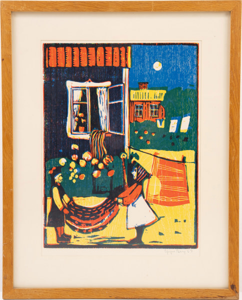 Ynge Berg, träsnitt, signerat, 46x58 cm