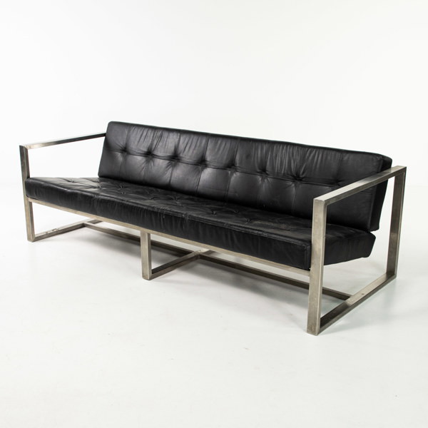 Soffa, läder med stålram, 1970-tal, bredd 200 cm