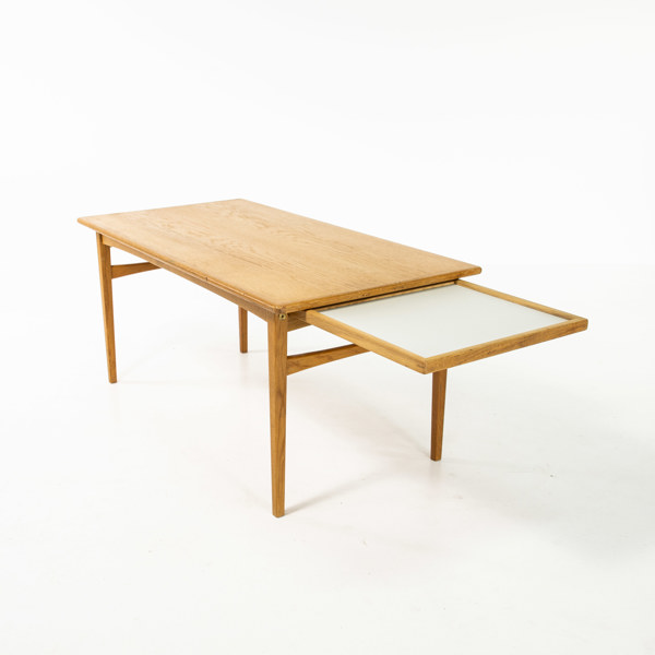 Soffbord, med utdragsskiva, ek, 60-tal, längd 125 cm