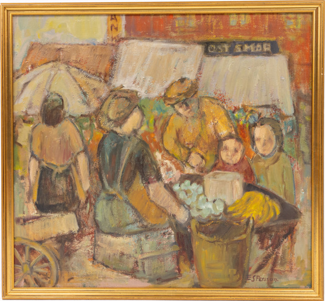 Eric Sigfrid Persson, olja på duk, "Möllevångstorget", signerad, 58 x 54 cm