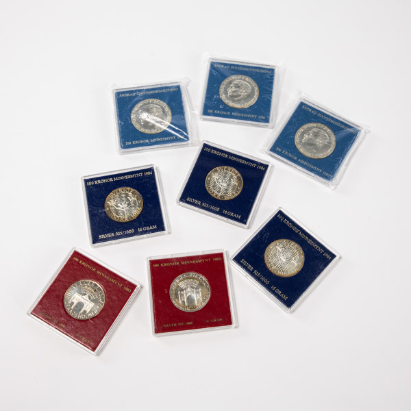 Mynt, 8 st, silver, Sverige, i kassetter