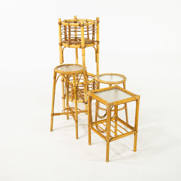 Piedestaler, lampbord, 4 delar, rotting/glas, höjd 80 cm och mindre