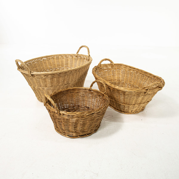 Flätade korgar, 3 st, 67x50x38 cm och mindre