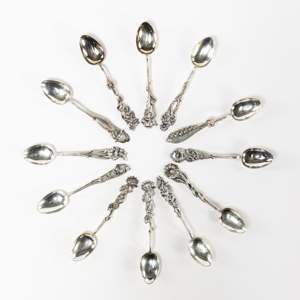 Kaffeskedar, "Svenska Floran", silver, GEWE, 107,5 gram