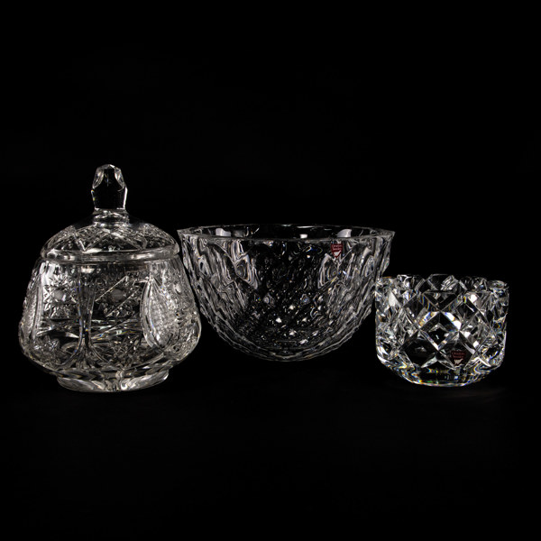 Skålar, 3 st, kristall, bl a "Sofiero", Orrefors