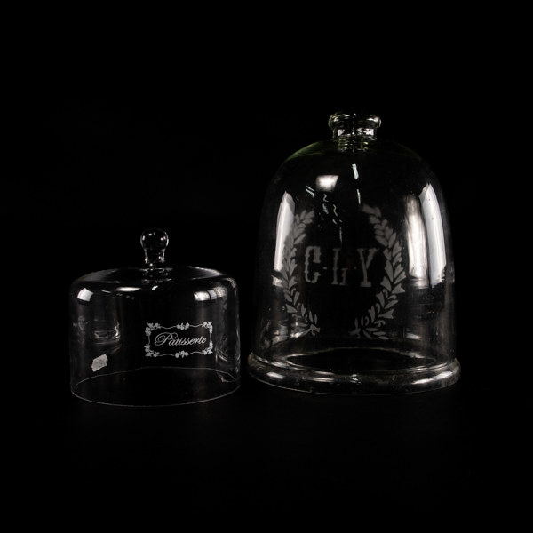 Glaskupor, 2 st, höjd 30 cm och mindre