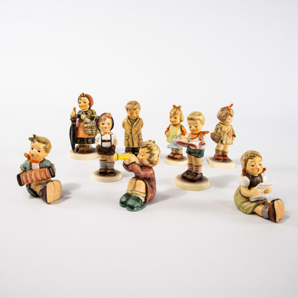 Figuriner, 9 st, Goebel, högsta 10,5 cm