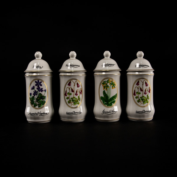 Kryddburkar, 4 st, "Carl von Linné", Fyrklövern, höjd 14,5 cm