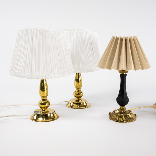 Bordslampor, 3 st, mässing, höjd 33 cm och mindre