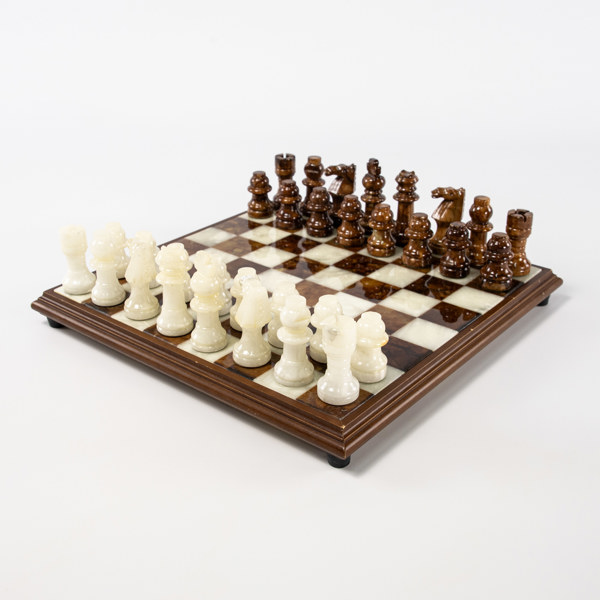 Schackbräde med pjäser, sten, 35x35 cm