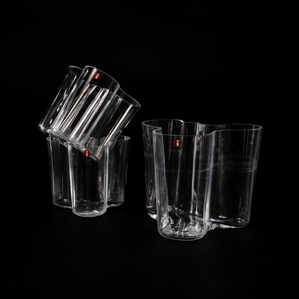 Alvar Aalto, "Savoy", 3 st, Iittala, höjd 12,5 cm och mindre