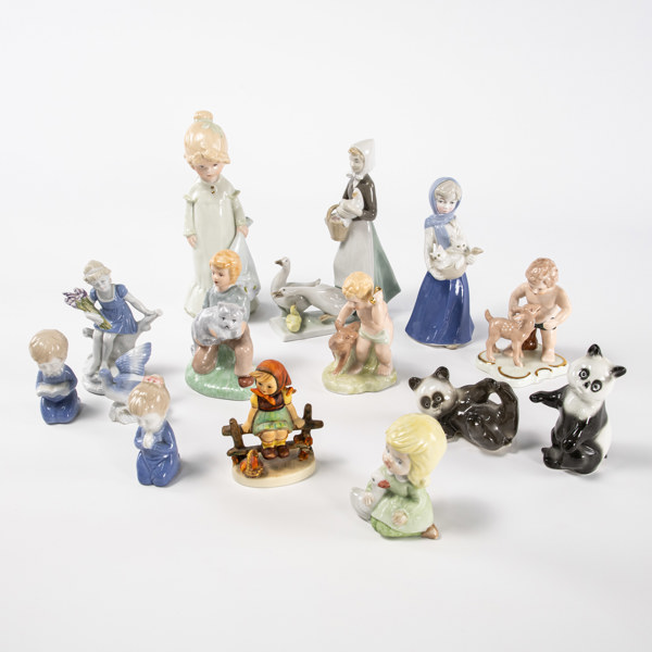 Figuriner, 14 st, bl a Hummel, högsta 23 cm
