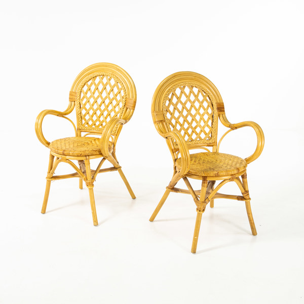 Karmstolar, ett par, bambu/rotting, 1900-tal