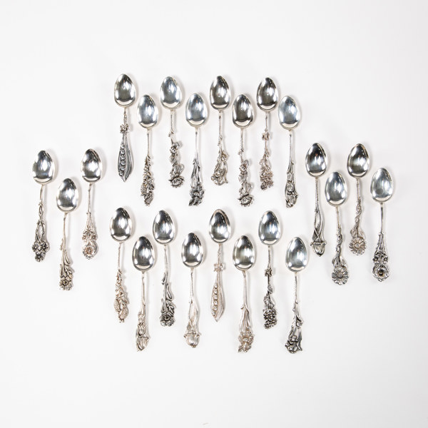 Kaffeskedar, 23 st, "Svenska Floran", silver